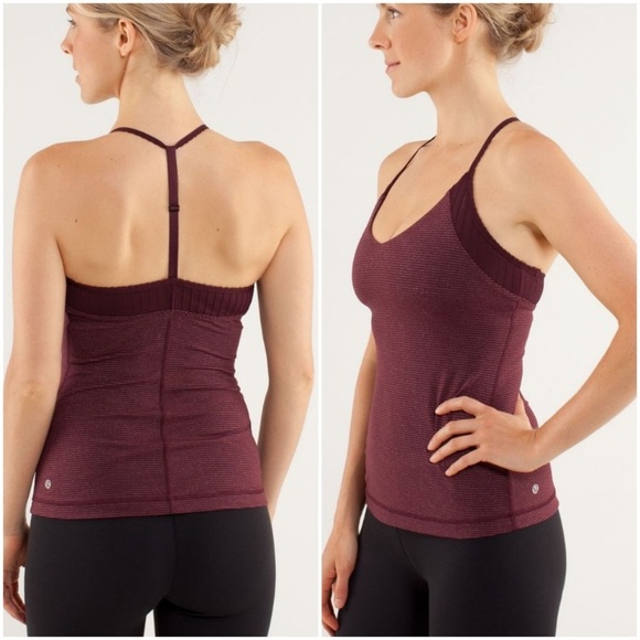 Lululemon Aphrodite Tank Tonka Stripe Bordeaux Drama / Heather’s Bordeaux Size 6 - Picture 2 of 11